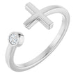 14K Gold Round Natural Diamond Negative Space Cross Ring – 2.5mm Stones - White Gold