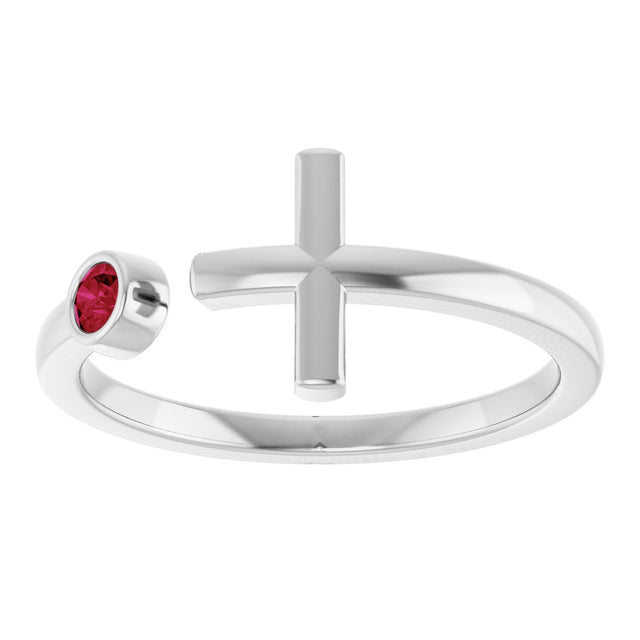 Platinum Round Natural Ruby Negative Space Cross Ring - view 3