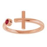 14K Gold Round Lab-Grown Ruby Negative Space Cross Ring - Rose Gold - view 3