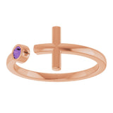 14K Gold Round Natural Amethyst Negative Space Cross Ring - Rose Gold - view 3