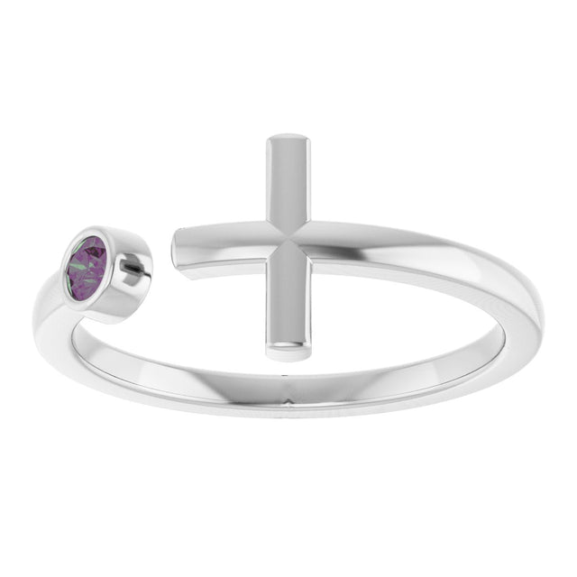 14K Gold Round Natural Alexandrite Negative Space Cross Ring - White Gold - view 3
