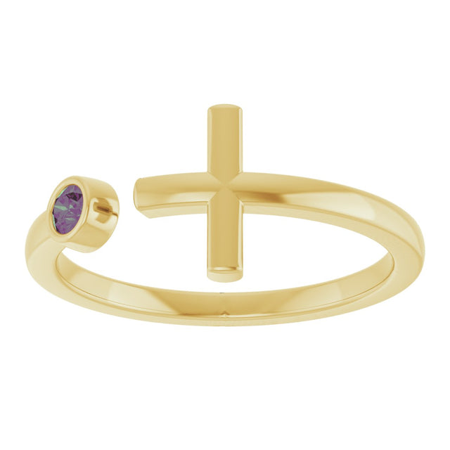 14K Gold Round Natural Alexandrite Negative Space Cross Ring - Yellow Gold - view 3