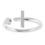 14K Gold Round Natural Diamond Negative Space Cross Ring – 2.5mm Stones - White Gold - view 3