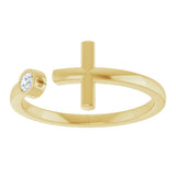 14K Gold Round Natural Diamond Negative Space Cross Ring – 2.5mm Stones - Yellow Gold - view 3