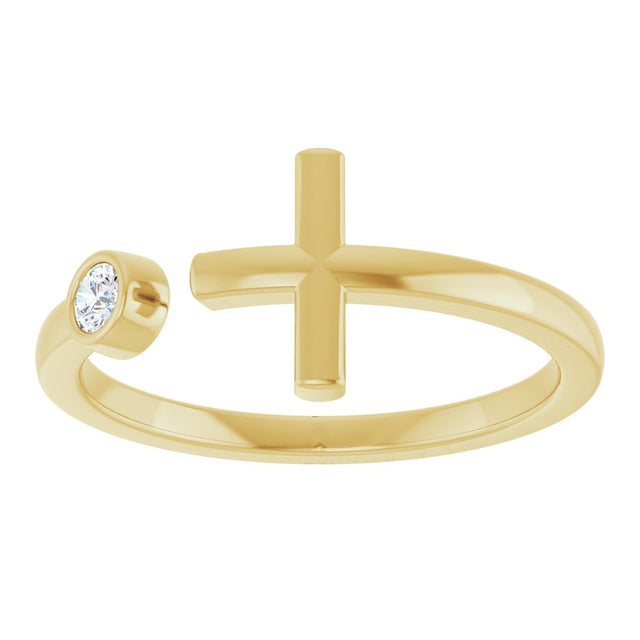 14K Gold Round Natural Diamond Negative Space Cross Ring – 2.5mm Stones - Yellow Gold - view 3