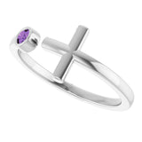 14K Gold Round Natural Amethyst Negative Space Cross Ring - White Gold - view 5