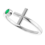 Platinum Round Lab-Grown Emerald Negative Space Cross Ring - view 5