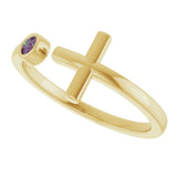 14K Gold Round Lab-Grown Alexandrite Negative Space Cross Ring - Yellow Gold - view 5
