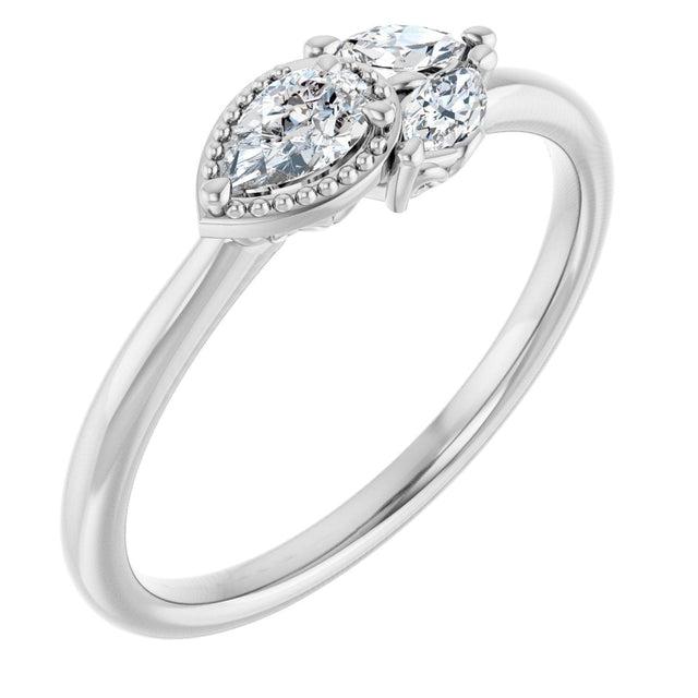 14K Gold Pear Natural Diamond Accented Ring – 5x3mm - White Gold