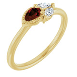 14K Gold Pear Natural Mozambique Garnet Accented Ring - Yellow Gold