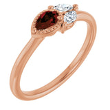 14K Gold Pear Natural Mozambique Garnet Accented Ring - Rose Gold