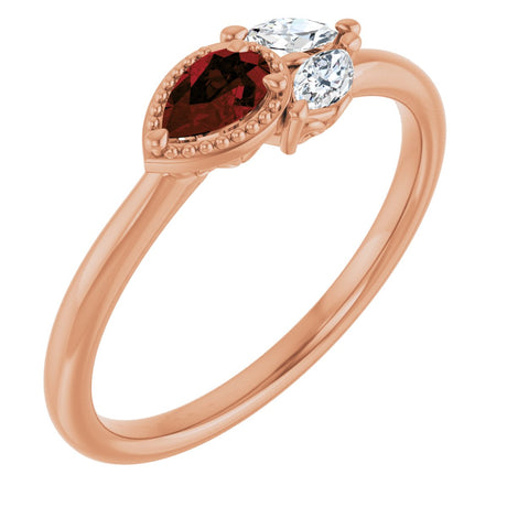 14K Gold Pear Natural Mozambique Garnet Accented Ring - Rose Gold