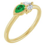 14K Gold Pear Natural Emerald Accented Ring - Yellow Gold