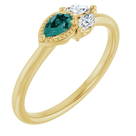 14K Gold Pear Lab-Grown Alexandrite Accented Ring - Yellow Gold