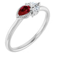 14K Gold Pear Natural Ruby Accented Ring - White Gold