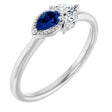14K Gold Pear Lab-Grown Blue Sapphire Accented Ring