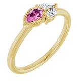 14K Gold Pear Natural Pink Sapphire Accented Ring - Yellow Gold