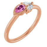 14K Gold Pear Natural Pink Sapphire Accented Ring - Rose Gold