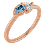 14K Gold Pear Natural Aquamarine Accented Ring - Rose Gold