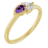 14K Gold Pear Natural Amethyst Accented Ring - Yellow Gold