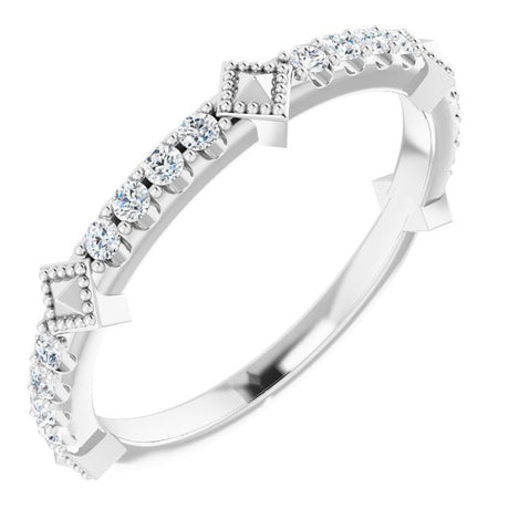 Platinum Round Natural Diamond Accented Stackable Ring – 1.5mm Stones