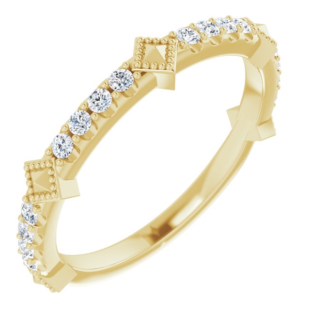 14K Gold Round Natural Diamond Accented Stackable Ring – 1.5mm Stones - Yellow Gold