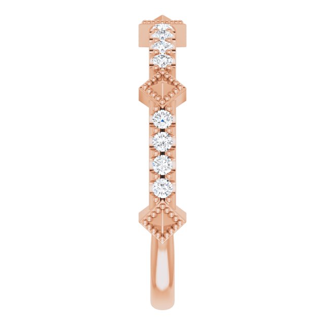 14K Gold Round Natural Diamond Accented Stackable Ring – 1.5mm Stones - Rose Gold - view 4