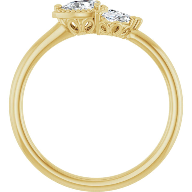14K Gold Pear Natural Diamond Accented Ring – 5x3mm - Yellow Gold - view 2