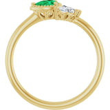 14K Gold Pear Lab-Grown Emerald Accented Ring - Yellow Gold - view 2
