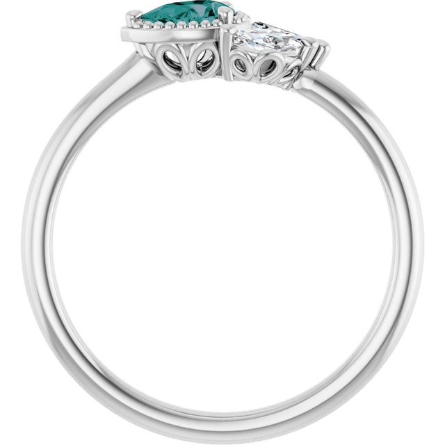 14K Gold Pear Lab-Grown Alexandrite Accented Ring - White Gold - view 2