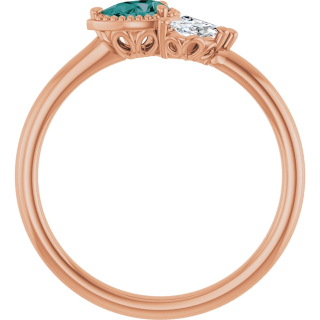 14K Gold Pear Lab-Grown Alexandrite Accented Ring - Rose Gold - view 2