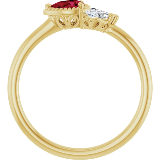 14K Gold Pear Natural Ruby Accented Ring - Yellow Gold - view 2
