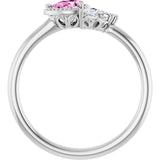 Platinum Pear Natural Pink Sapphire Accented Ring - view 2
