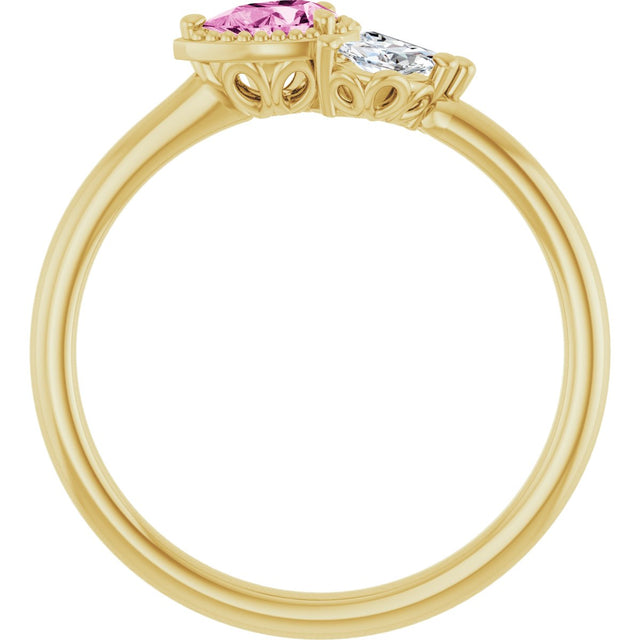 14K Gold Pear Natural Pink Sapphire Accented Ring - Yellow Gold - view 2