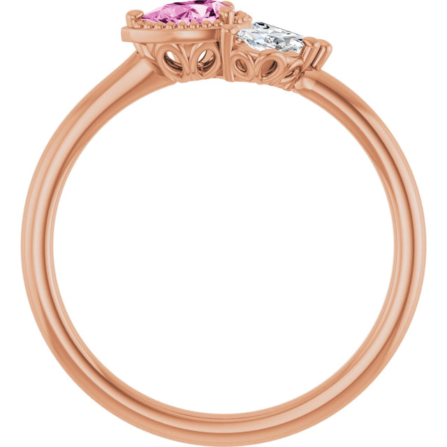 14K Gold Pear Natural Pink Sapphire Accented Ring - Rose Gold - view 2
