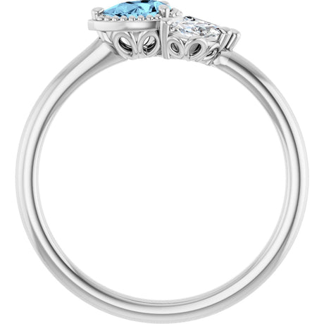 Platinum Pear Natural Aquamarine Accented Ring - view 2