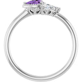 Platinum Pear Natural Amethyst Accented Ring - view 2