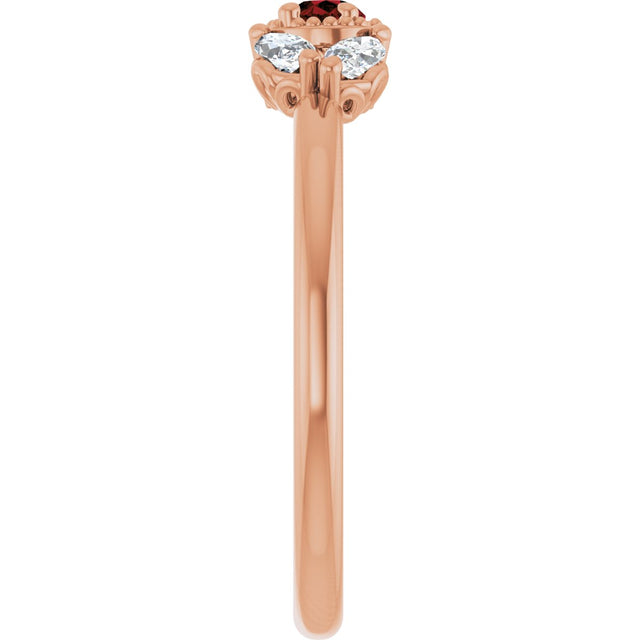 14K Gold Pear Natural Mozambique Garnet Accented Ring - Rose Gold - view 4