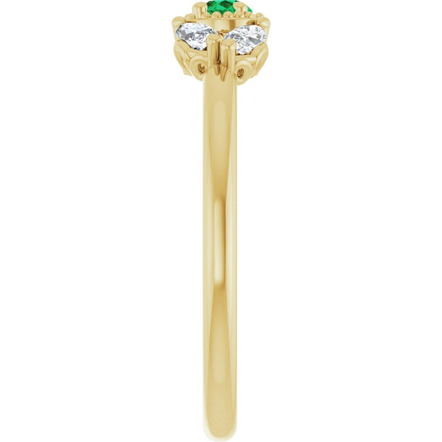 14K Gold Pear Natural Emerald Accented Ring - Yellow Gold - view 4