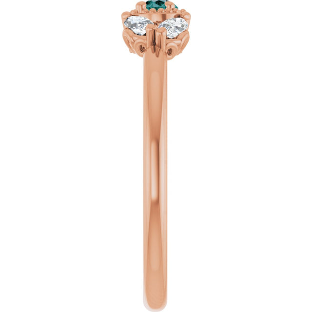 14K Gold Pear Lab-Grown Alexandrite Accented Ring - Rose Gold - view 4