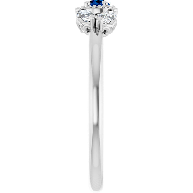 14K Gold Pear Lab-Grown Blue Sapphire Accented Ring - view 4