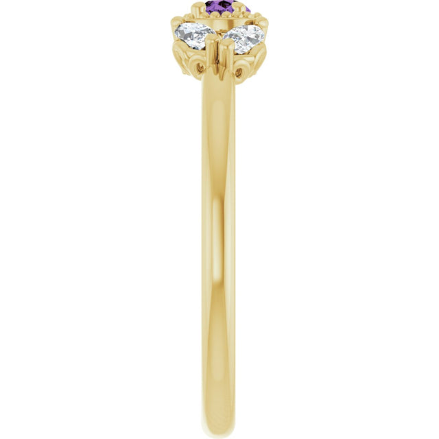 14K Gold Pear Natural Amethyst Accented Ring - Yellow Gold - view 4