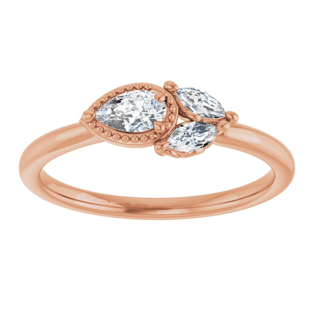 14K Gold Pear Natural Diamond Accented Ring – 5x3mm - Rose Gold - view 3