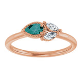 14K Gold Pear Lab-Grown Alexandrite Accented Ring - Rose Gold - view 3