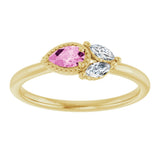 14K Gold Pear Natural Pink Sapphire Accented Ring - Yellow Gold - view 3