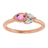 14K Gold Pear Natural Pink Sapphire Accented Ring - Rose Gold - view 3