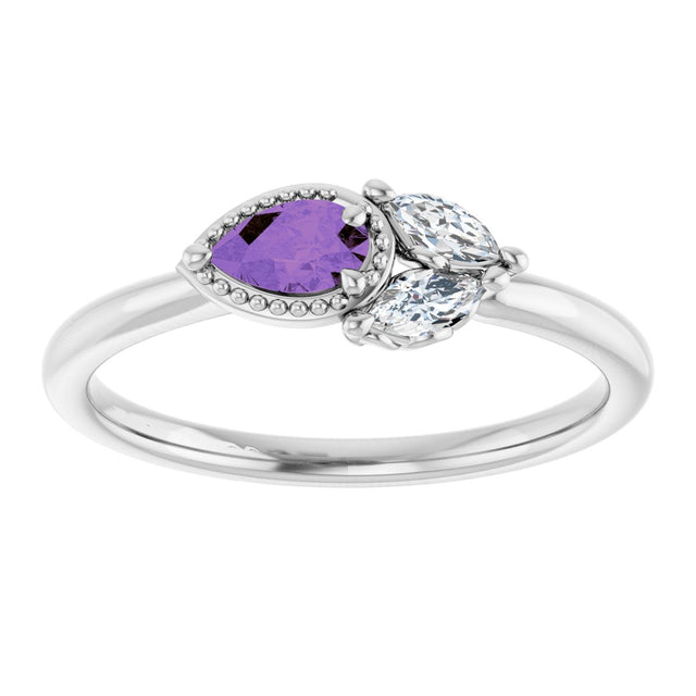 Platinum Pear Natural Amethyst Accented Ring - view 3