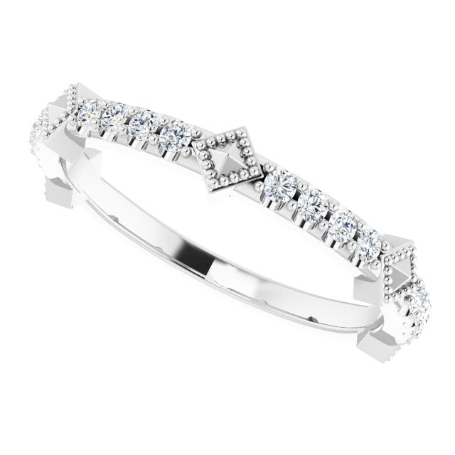 Platinum Round Natural Diamond Accented Stackable Ring – 1.5mm Stones - view 5