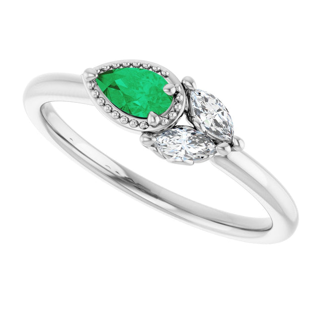 Platinum Pear Natural Emerald Accented Ring - view 5