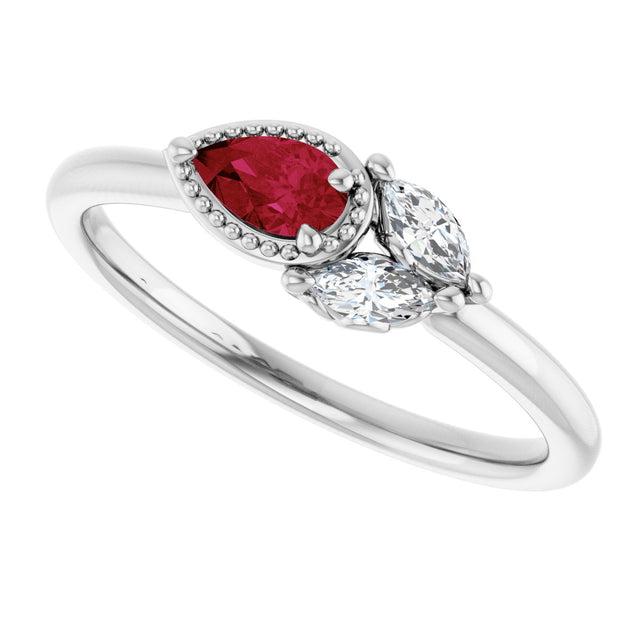 14K Gold Pear Natural Ruby Accented Ring - White Gold - view 5